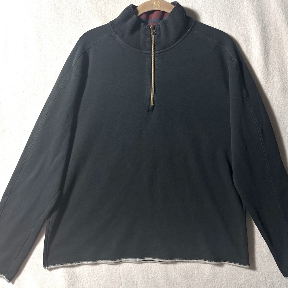 Robert Graham 1/4 Zip‎ Pullover Sweater Mens Large Black Peru